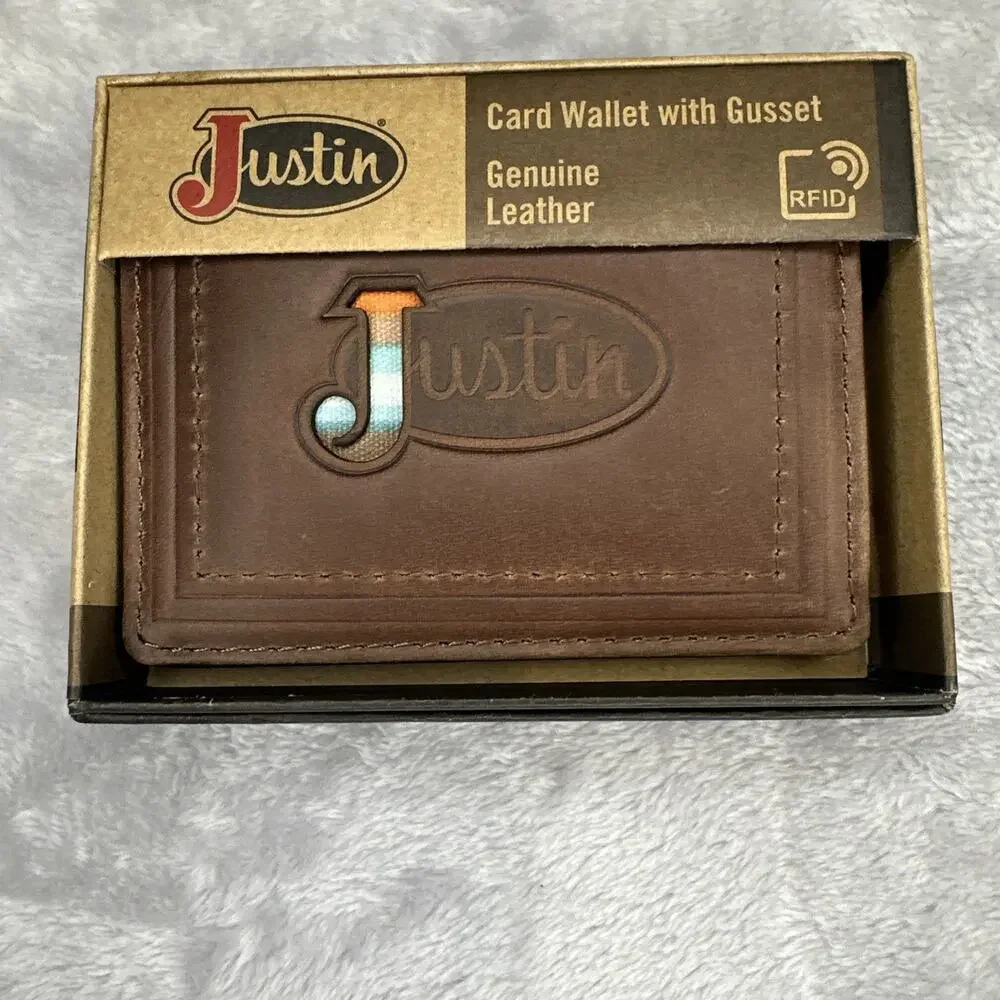 Justin‎ Wallet Card Wallet With Gusset Genuine Leather RFID Logo Embossed Unisex